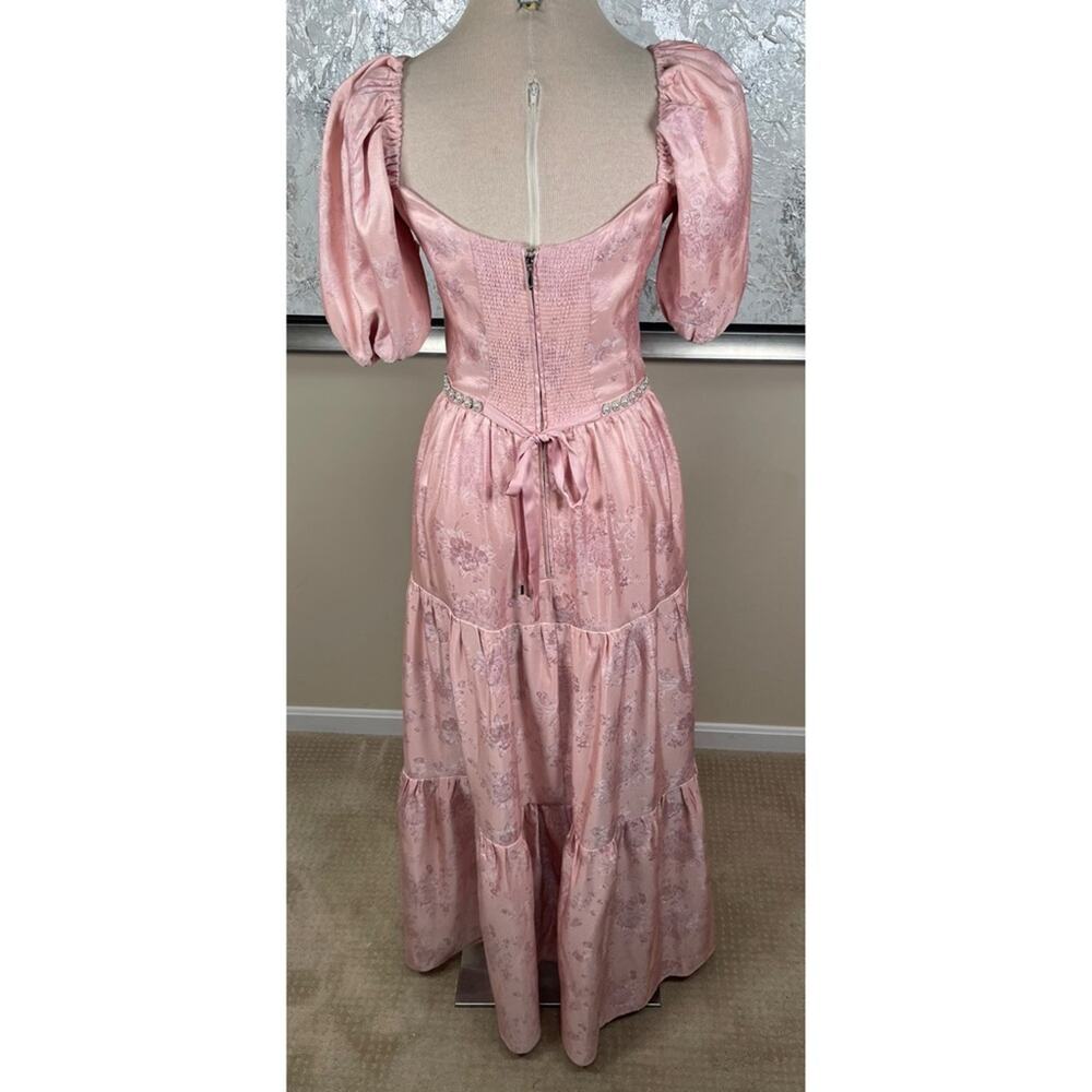 V. CHAPMAN Emma Crystal Embellished Cutout Floral Brocade Pink Maxi Dress Sz 4 - Picture 8 of 10